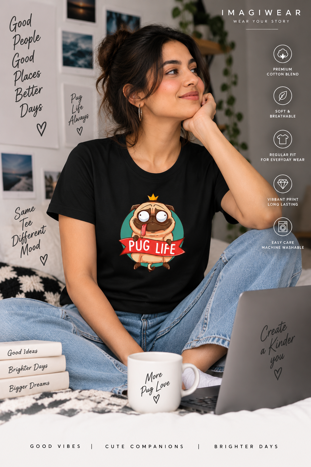 Pug Life Graphic T-Shirt | Women's Regular Fit Tee