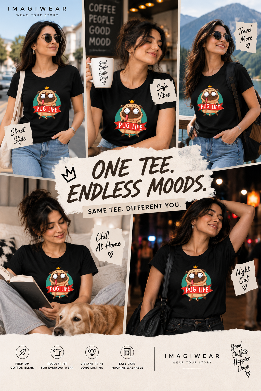 Pug Life Graphic T-Shirt | Women's Regular Fit Tee