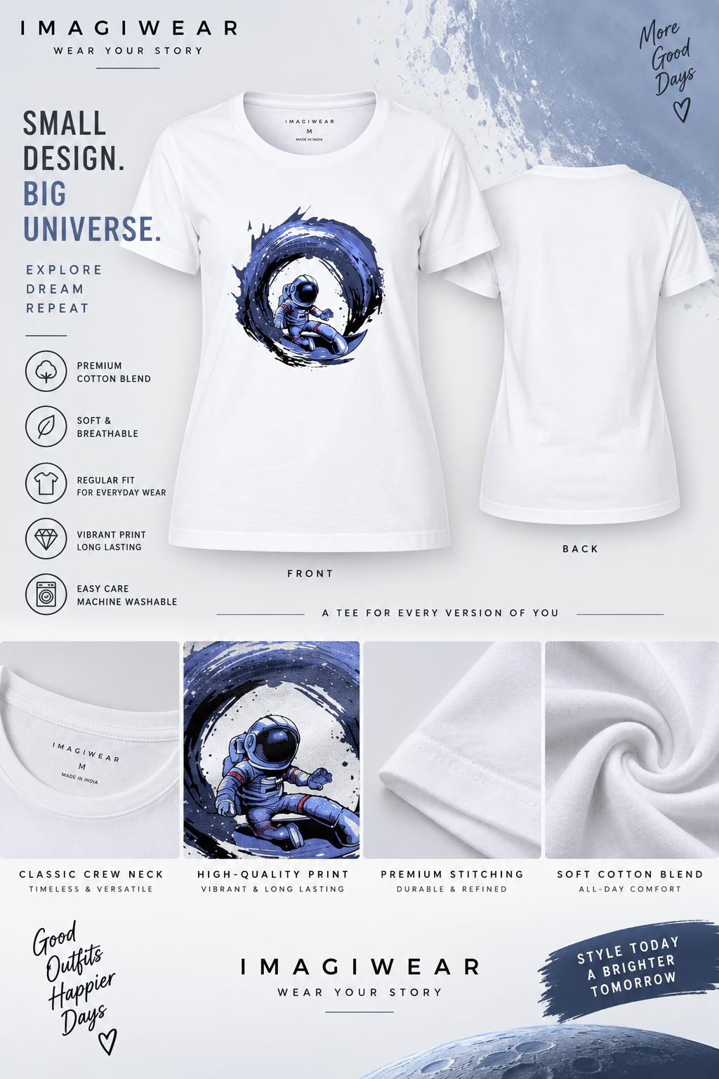 Cosmic Wave Graphic T-Shirt | Women's Regular Fit Astronaut Tee