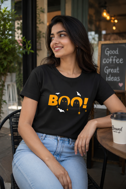 Boo! Halloween Graphic T-Shirt for Women | Regular Fit Spooky Tee