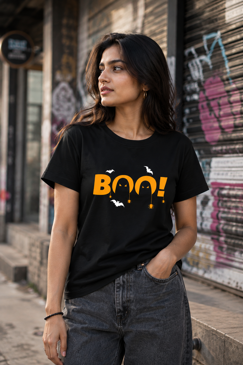Boo! Halloween Graphic T-Shirt for Women | Regular Fit Spooky Tee