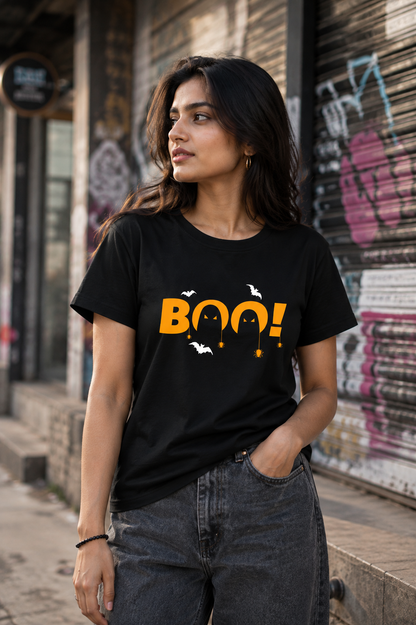 Boo! Halloween Graphic T-Shirt for Women | Regular Fit Spooky Tee