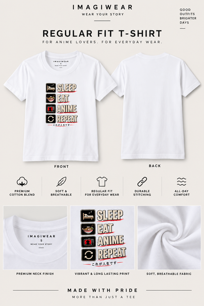 Sleep Eat Anime Repeat Graphic T-Shirt | Women's Regular Fit Tee