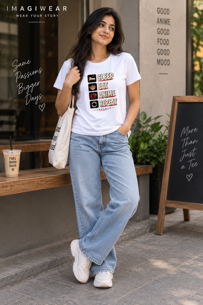 Sleep Eat Anime Repeat Graphic T-Shirt | Women's Regular Fit Tee