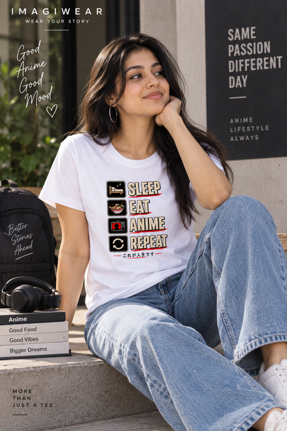 Sleep Eat Anime Repeat Graphic T-Shirt | Women's Regular Fit Tee