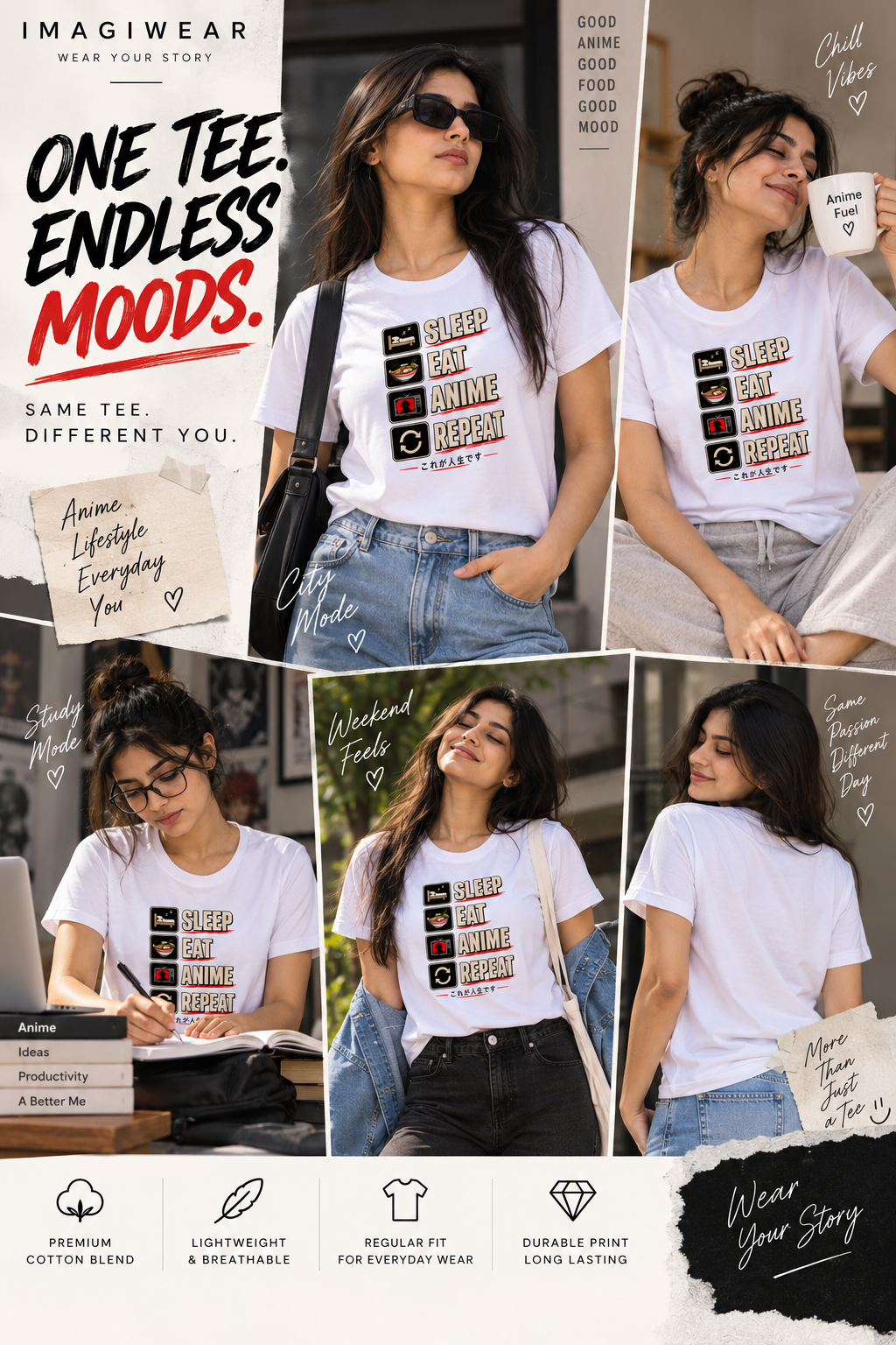 Sleep Eat Anime Repeat Graphic T-Shirt | Women's Regular Fit Tee