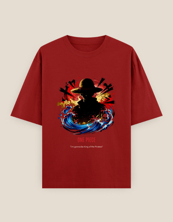 Anime Oversized Heavyweight T-Shirt in Royal Blue - unisex anime streetwear cotton tee front view