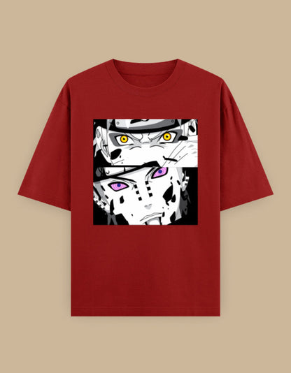 Anime Eyes Oversized Unisex T-Shirt in Maroon - manga inspired graphic tee front view