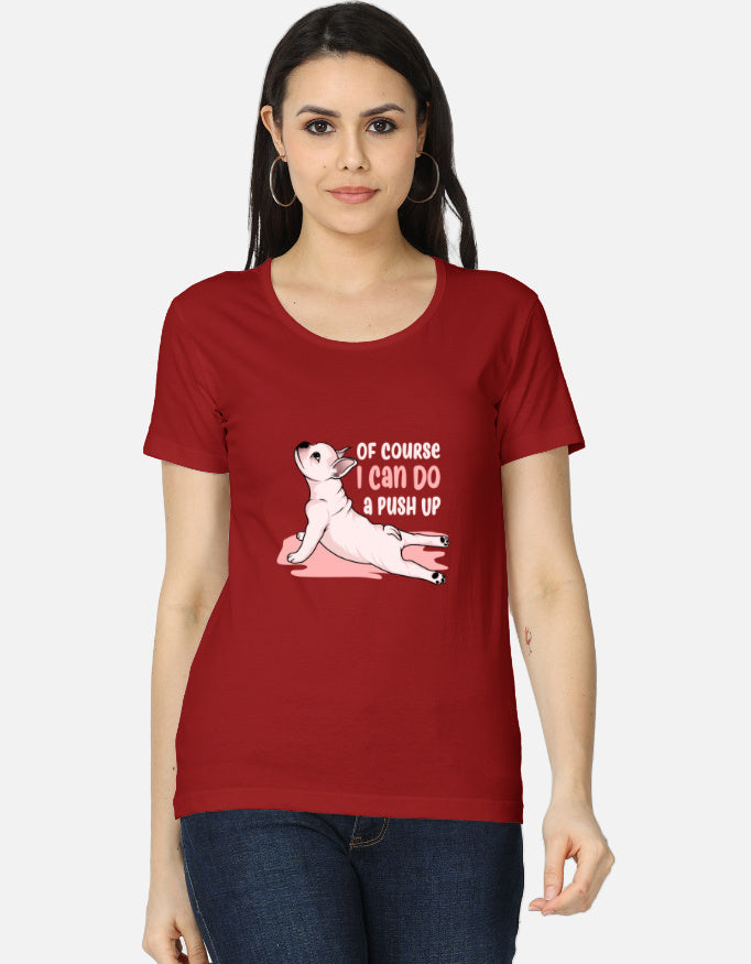 Women's Funny Dog Graphic T-Shirt in Red - casual cotton tee front view