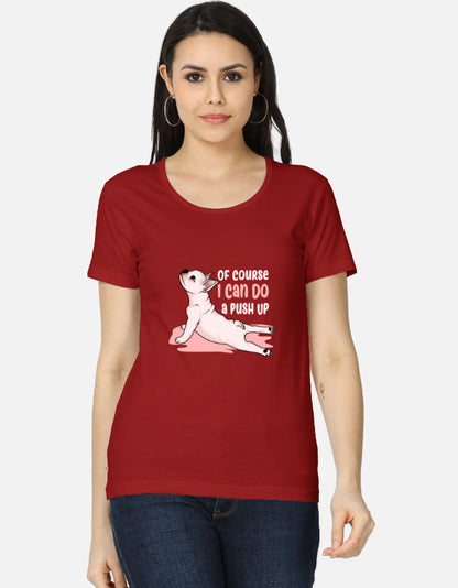 Women's Funny Dog Graphic T-Shirt in Red - casual cotton tee front view