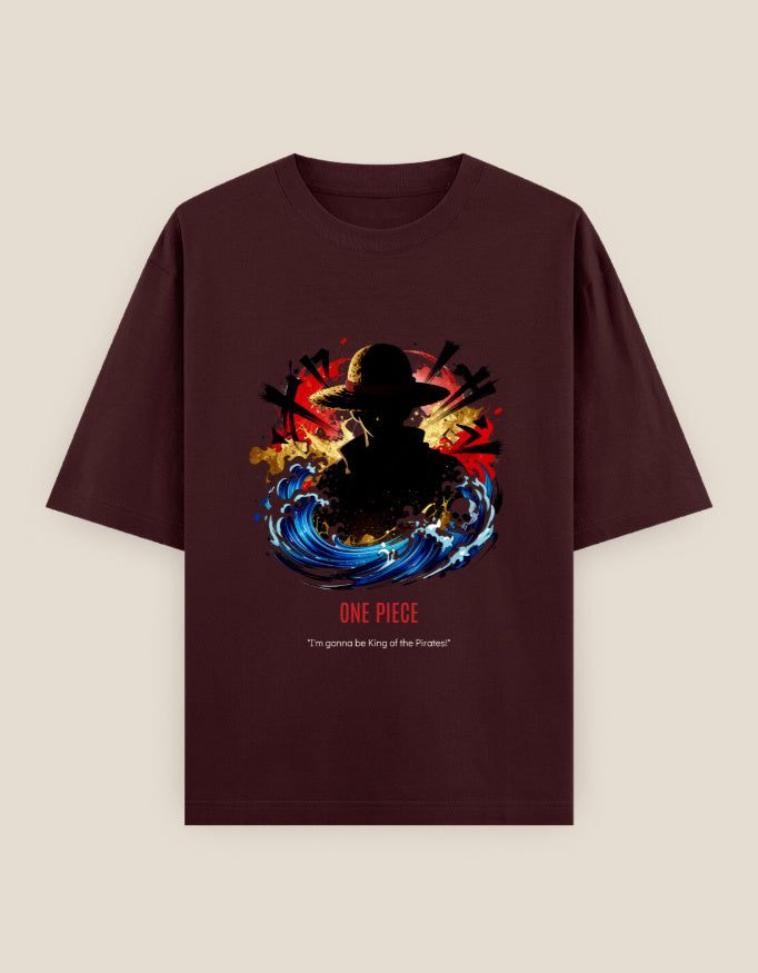 Anime Oversized Heavyweight T-Shirt in Red - unisex anime streetwear cotton tee front view