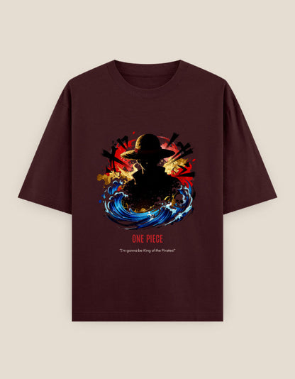 Anime Oversized Heavyweight T-Shirt in Red - unisex anime streetwear cotton tee front view