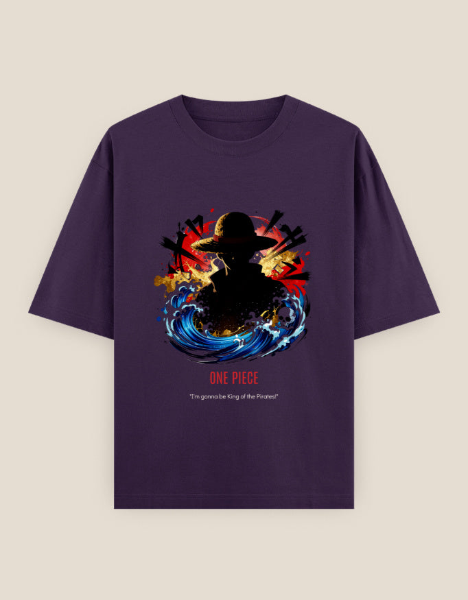 Anime Oversized Heavyweight T-Shirt in Maroon - unisex anime streetwear cotton tee front view