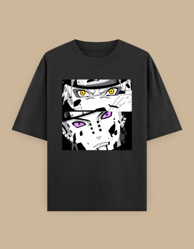 Anime Eyes Oversized Unisex T-Shirt in Black - manga inspired graphic tee front view