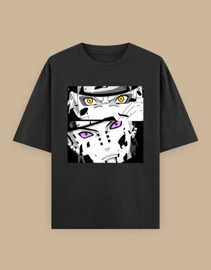 Anime Eyes Oversized Unisex T-Shirt in Black - manga inspired graphic tee front view