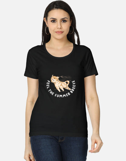 Women's Cool Cat Graphic T-Shirt - funny casual cotton tee with cat print design