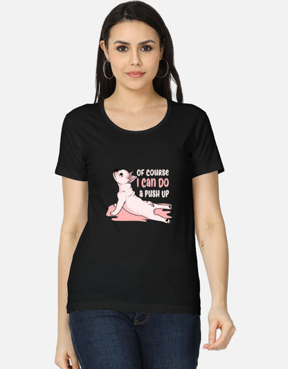 Women's Funny Dog Graphic T-Shirt in Black - casual cotton tee front view