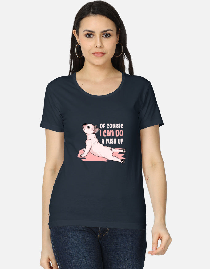 Women's Funny Dog Graphic T-Shirt in Navy Blue - casual cotton tee front view