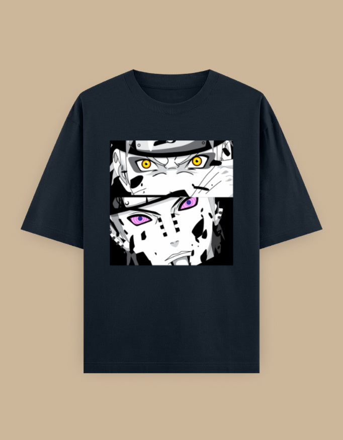 Anime Eyes Oversized Unisex T-Shirt in Grey Melange - manga inspired graphic tee front view