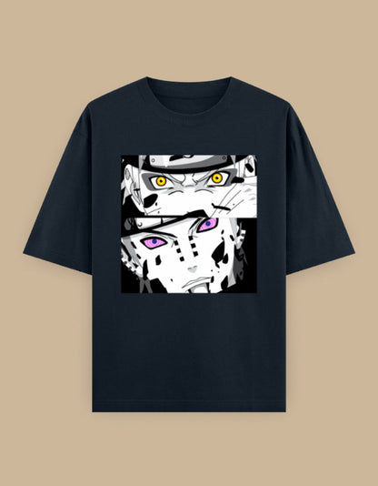 Anime Eyes Oversized Unisex T-Shirt in Grey Melange - manga inspired graphic tee front view