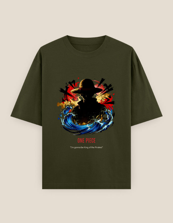 Anime Oversized Heavyweight T-Shirt in Petrol Blue - unisex anime streetwear cotton tee front view