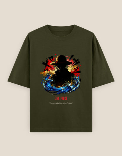Anime Oversized Heavyweight T-Shirt in Petrol Blue - unisex anime streetwear cotton tee front view