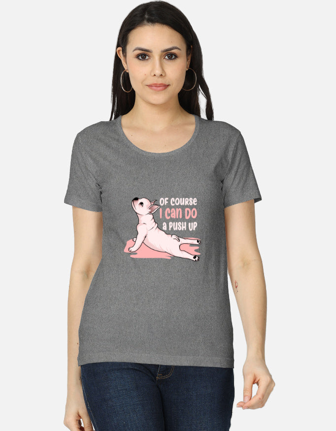 Women's Funny Dog Graphic T-Shirt in Charcoal Melange - casual cotton tee front view