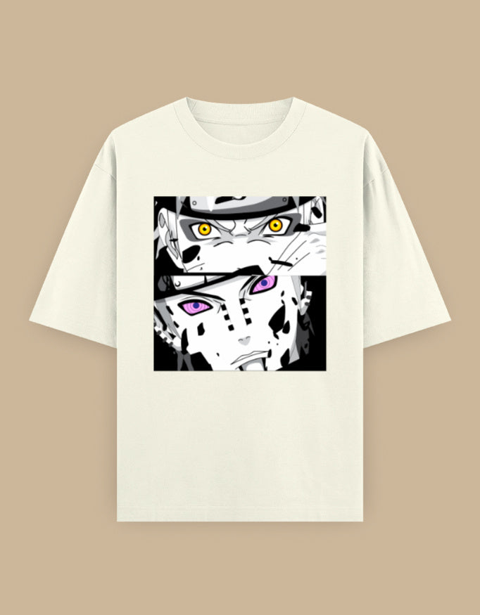 Anime Eyes Oversized Unisex T-Shirt in White - manga inspired graphic tee front view