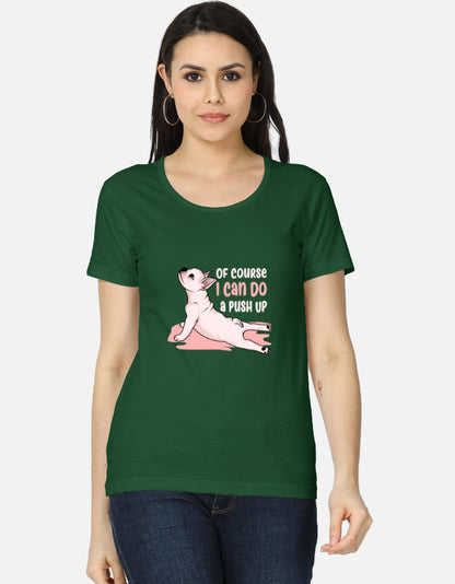 Women's Funny Dog Graphic T-Shirt in Bottle Green - casual cotton tee front view