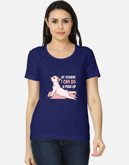 Women's Funny Dog Graphic T-Shirt in Royal Blue - casual cotton tee front view