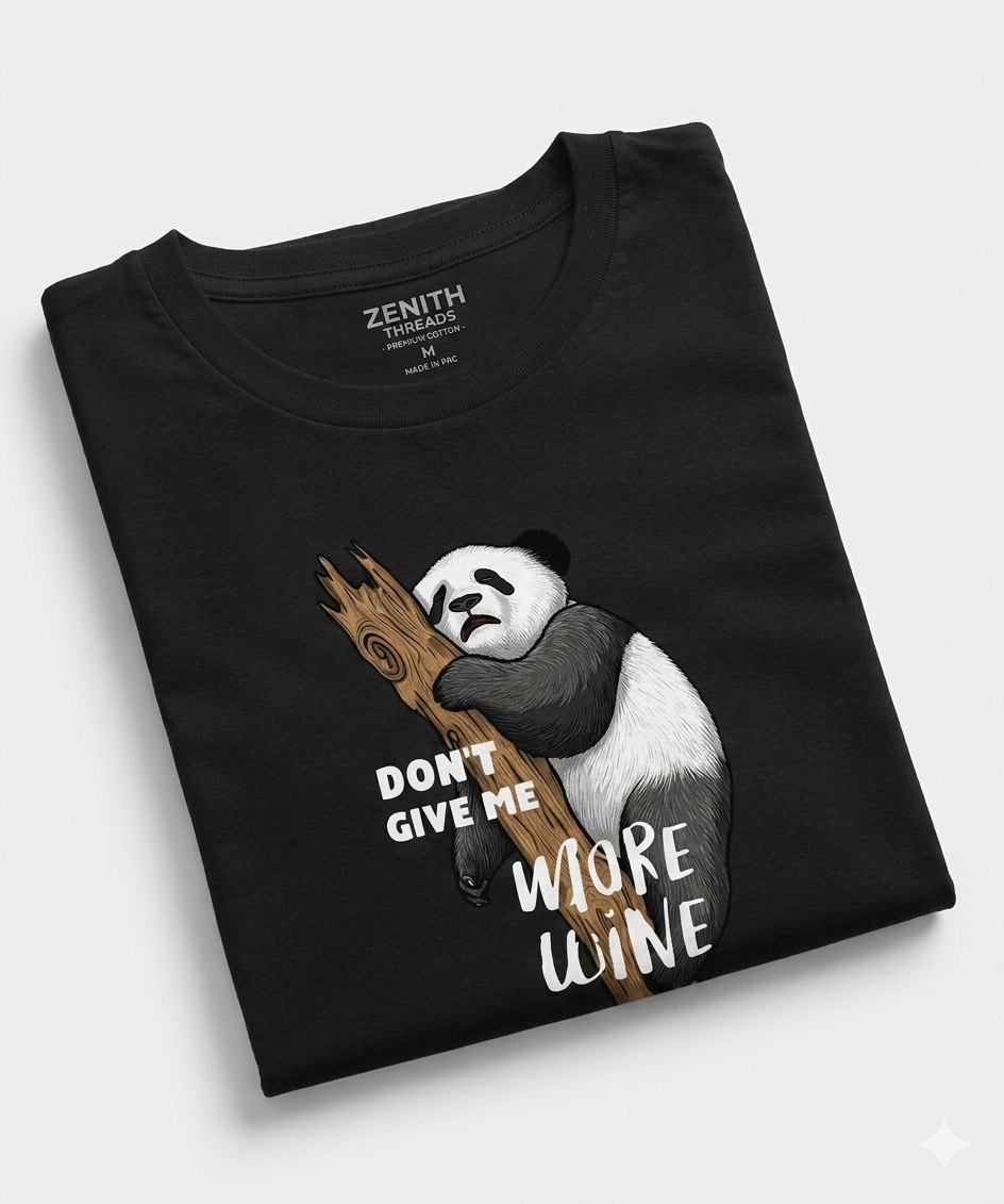 Funny Panda Graphic T-Shirt for Women | Don’t Give Me More Wine Printed Cotton Tee