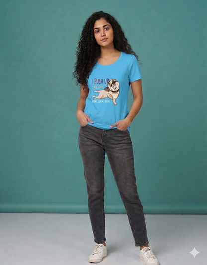 Women's Funny Dog Graphic T-Shirt back view - casual cotton tee funny dog print