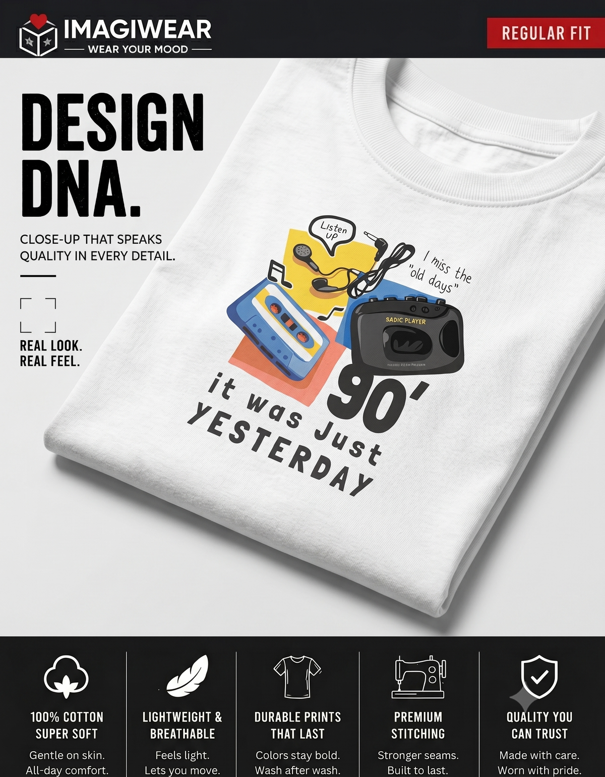 90s Nostalgia Cassette T-Shirt – It Was Just Yesterday | Unisex Regular Fit 180 GSM