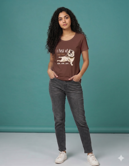 Women's Funny Dog Graphic T-Shirt front view - casual cotton tee funny dog print