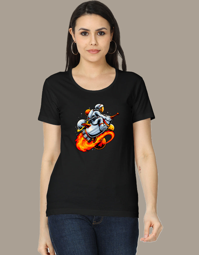 Astronaut rocket ride women’s regular fit space graphic T-shirt