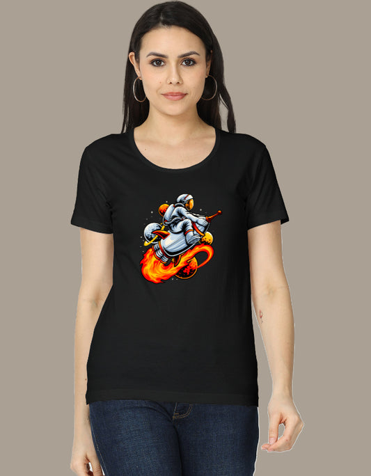 Astronaut rocket ride women’s regular fit space graphic T-shirt