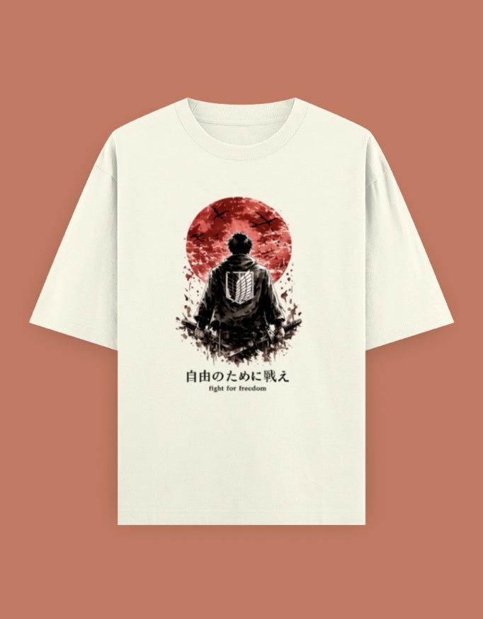 Unisex oversized Attack on Titan graphic T-shirt featuring Survey Corps Wings of Freedom emblem and Fight for Freedom artwork