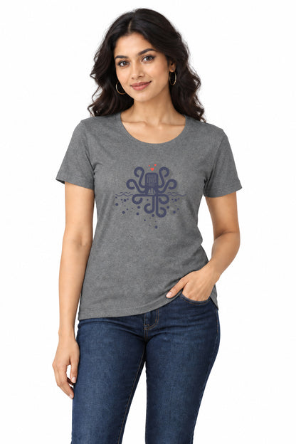 Kraken Loves Boat | Women’s Regular Fit Nautical Graphic T-Shirt