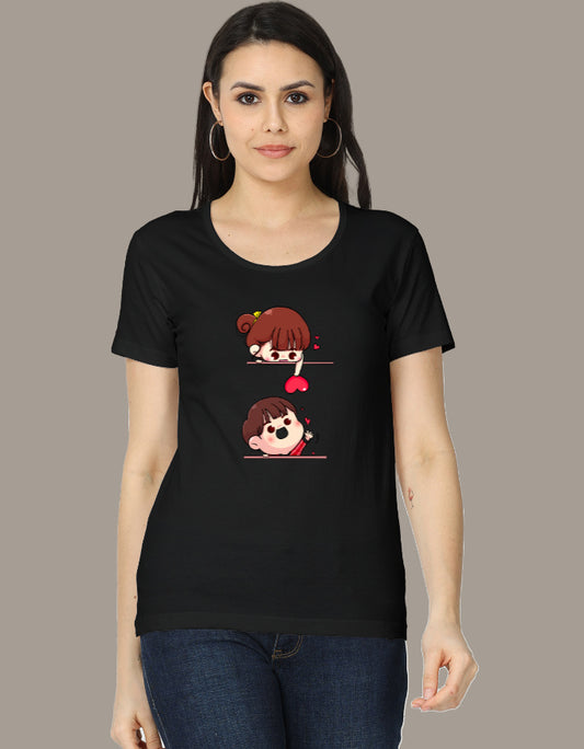 Cute cartoon heart girl graphic women's regular fit T-shirt