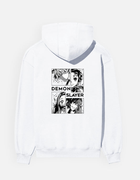 Unisex Demon Slayer graphic hoodie featuring Tanjiro Nezuko Zenitsu and Inosuke manga character collage