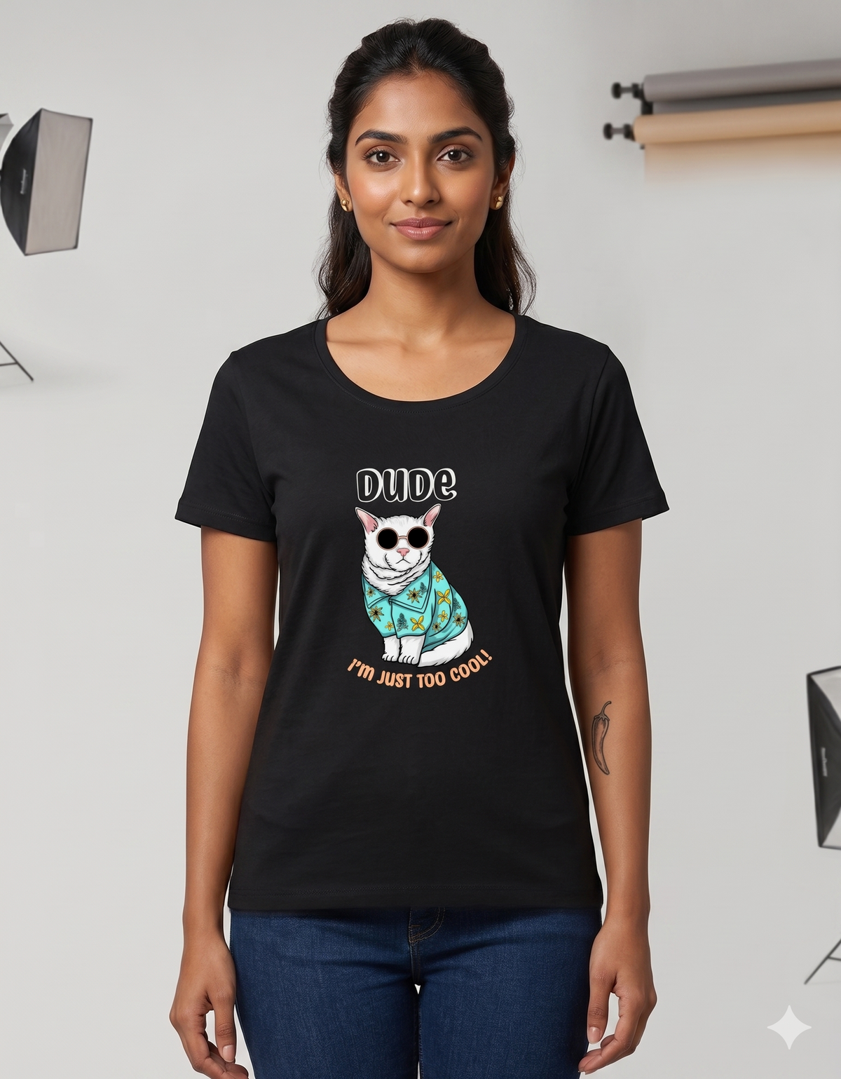 Dude I’m Just Too Cool cat women’s regular fit graphic T-shirt