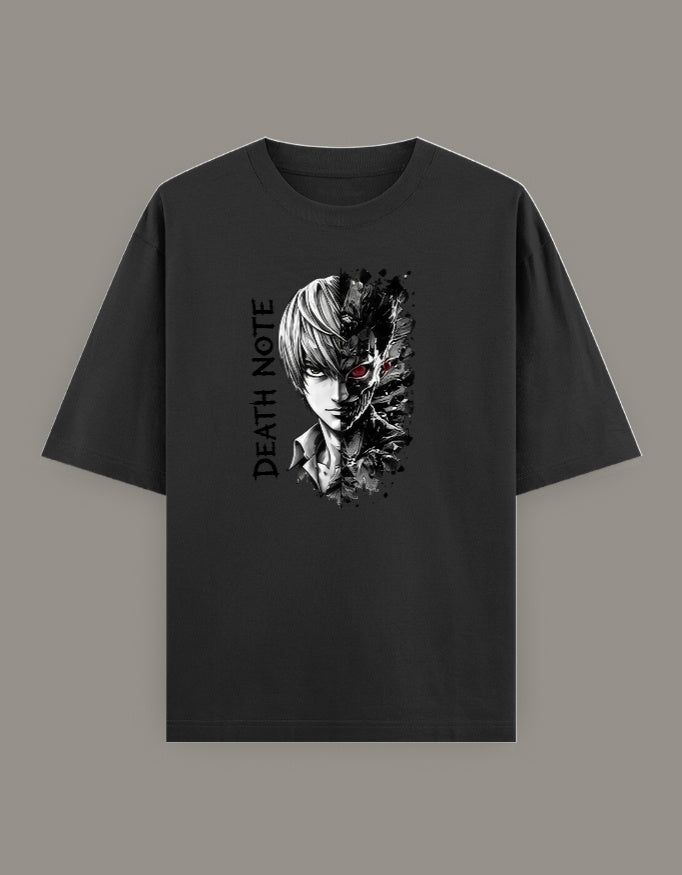 Light Yagami duality Death Note graphic on oversized unisex anime T-shirt