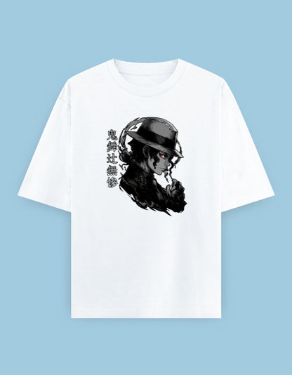 Muzan Kibutsuji Demon Slayer anime graphic on an oversized unisex T-shirt