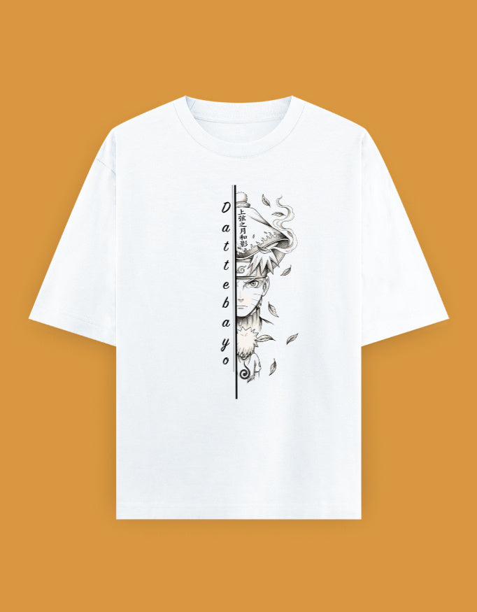 Naruto Uzumaki half portrait manga graphic on oversized unisex anime T-shirt