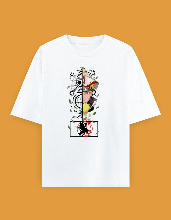 Unisex oversized Naruto Uzumaki graphic T-shirt featuring Hokage and Sage Mode-inspired anime artwork