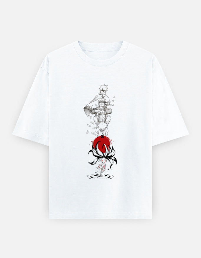 Unisex oversized Naruto Uzumaki graphic T-shirt featuring Japanese ink-style Hokage-inspired anime artwork