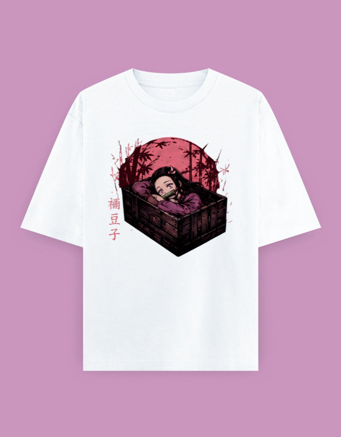 Nezuko Kamado inside wooden box Demon Slayer graphic on oversized unisex T-shirt