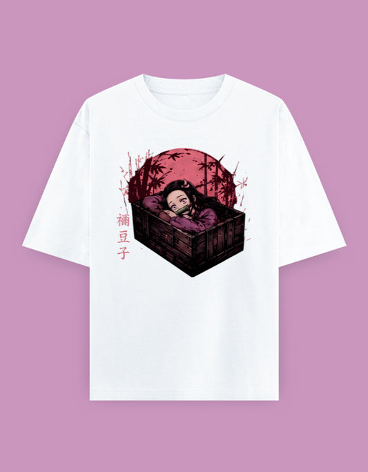 Nezuko Kamado inside wooden box Demon Slayer graphic on oversized unisex T-shirt