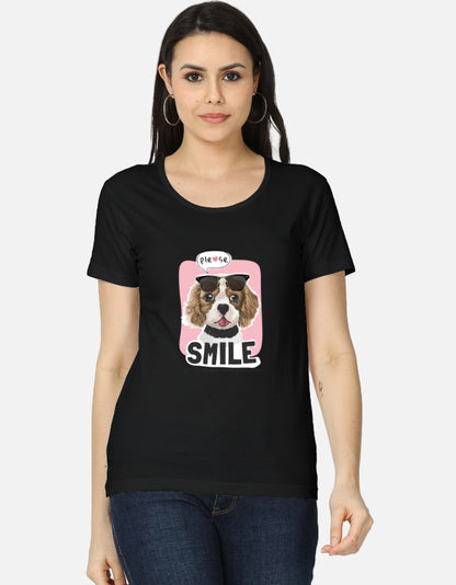 Please Smile cute dog women’s regular fit graphic T-shirt