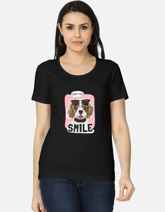Please Smile cute dog women’s regular fit graphic T-shirt